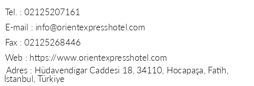 Orient Express Hotel telefon numaralar, faks, e-mail, posta adresi ve iletiim bilgileri